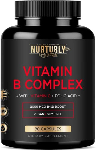 Vitamin B Complex with Vitamin C - Contains All Essential B Vitamins - B1, B2, B3, B5, B6, B7, B9, B12 and Biotin - Super B Complex Vitamins for Energy, Immunity and Mood Support - 90 Capsules