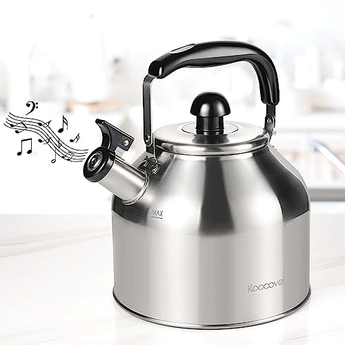 Koocovel 4.2 Quart/4L Large Whistling Tea Kettle, 304 Stainless Steel Brushed Satin, Fast Boil for Induction & Gas Stoves