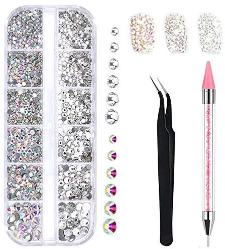 1500 Stück Strasssteine,6 Größen Glitzersteine,Dekorationen Nagelsteine,Nagel-Edelsteinen,mit Pick Up Pinzette und Strass Picker Dotting Pen,für DIY Handwerk Nägel