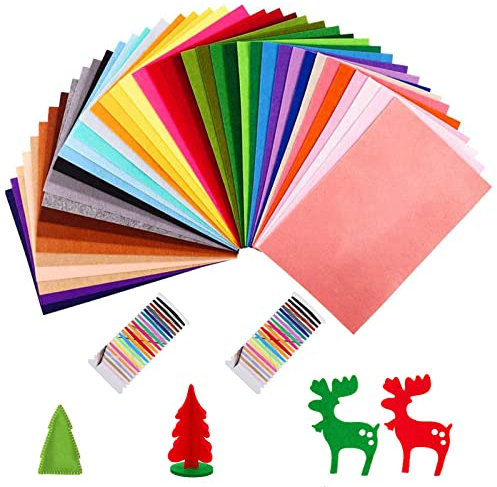 Amfrpar 40 Farben Bastelfilz Filzstoff Basteln zum Nähen Filz Bunt 1mm, 20 x 30 cm Filzplatten Filzbögen mit Faden Farbig Filz Blätter Polyester Felt Fabric für Kinder DIY Handwerk Patchwork