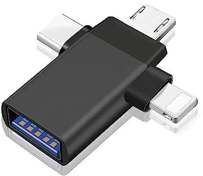 Lakeronelove Adaptateur OTG 3 en 1, Adaptateur Femelle USB C vers USB 3.0, Lightning vers USB, Micro vers USB, Compatible avec téléphone/Tablette média,