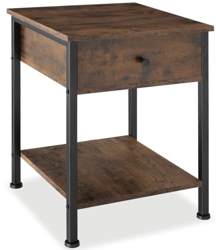 tectake® Nachttisch mit Schublade, 2 Ablagen, 40 x 40 x 55,5 cm, Couchtisch, Beistelltisch, Deko Wohnzimmer Möbel, Deko Schlafzimmer, Blumenständer, Nachtschrank - Industrial Dunkelbraun