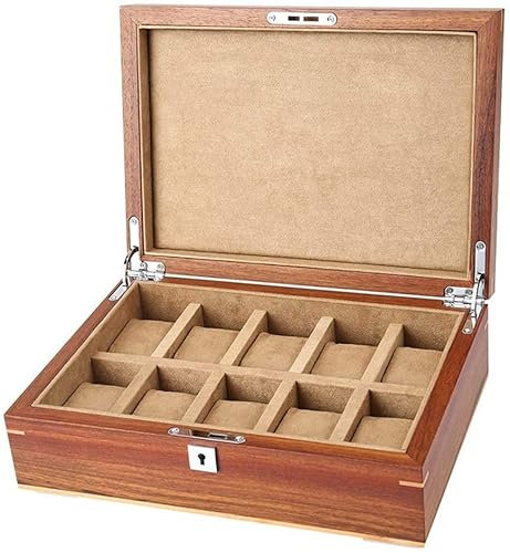 10 Uhr Box Schmuck Sammlungen Organizer Holzarmband Tablett Vitrin mit Glasplatte und 10 Entfernung Aufbewahrungskissen, Metallschloss