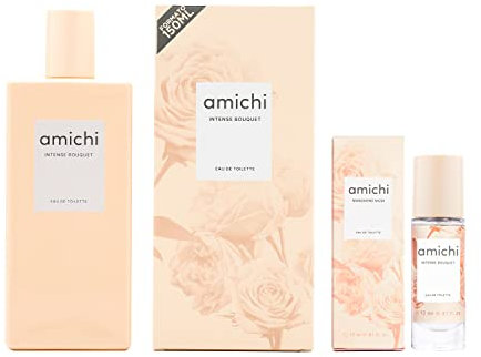 AMICHI - Intense Bouquet Promoción 150 ml + 12 ml, Colonia Mujer, Pack 2 Productos, Perfume Formato Spray, Eau de Toilette Femenina, Agua Fresca, Fragancia Dulce y Floral