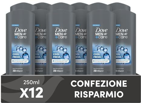 Dove, Dove Men+Care Cool Fresh, Duschgel für Herren, 3-in-1, feuchtigkeitsspendend für Körper, Gesicht und Haar, mit MicroMoisture-Technologie, spendet 24 Stunden Feuchtigkeit, 12 Stück à 250 ml