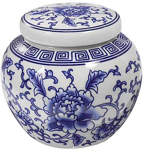 BESTonZON Boîte De Thé en Porcelaine Bleue Et Blanche Vintage, Pot Alimentaire en Céramique, Boîte De Stockage De Thé à La Maison Conteneurs De Chine Porcelaine Chinoise en Céramique Double Canette