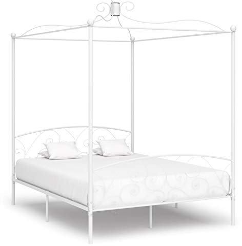 Camerina Himmelbett-Gestell Weiß Metall 180 x 200 cm Himmelstange Klemmen Betthimmel Stange Himmelbett Gestell Moskitonetz Halterung Bett 284473