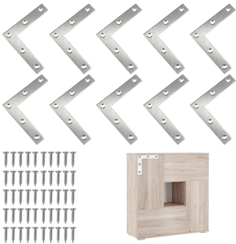 Escuadra Plana en L,Soporte de Esquina de Placa Plana,Escuadras para Estanterias Soportes,Soporte Esquina Plano,Estante de Ángulo en Forma L,para Armarios,Mesas y Sillas de Madera,80 x 80mm 10 Piezas