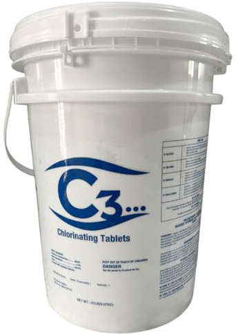 C3-20 lbs klor tabletter, 7,6 cm | Simbassäng och spa-klor tabletter | Långvarig, långsam upplösning, individuellt inslagna klor flikar | Tri-Chlor 7,6 cm tabletter poolrengörare