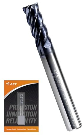 ACCUCUT I4KES 1/4” Carbide Square End Mill - 4 Flute Milling Bit for Steel, Forge Steel, Copper, Alloys & Materials < HRC 50-45 Degree Helix, AlTiN Coating CNC Router Bit