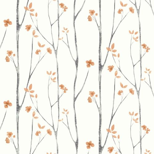 Timeet Self Adhesive Wallpaper Beige Contact Paper 41x300cm Grey Tree Sticky Back Plastic Orange Leaves Peel and Stick Wallaper Waterproof Vinyl Film for Wall Living Room Bathroom