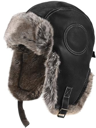 Faxianther Unisex Fliegermütze Warme Kunstleder Fliegermütze Wildleder Winddicht Trappermütze Kunstfell Russische Mütze Wintermütze mit Ohrenklappen Verstellbarer Hut Fellmütze