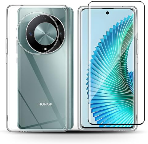 Holilo Silicona Funda+1 Piezas Protector de Pantalla para Honor Magic 6 Lite 5G, 9H Dureza Cristal Templado Case Carcasa Suave Gel Rasguño y Resistente Teléfono Móvil Cover