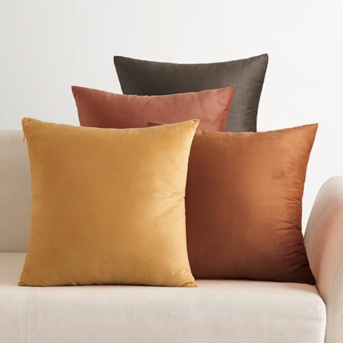 EMEMA Samt Kissenbezug 40x40 cm Kissenhülle Kopfkissenbezug Dekorative Dekokissen Couchkissen 4er Set Deko Bezug Sofakissenbezug für Wohnzimmer Schlafzimmer Büro Khaki Serie