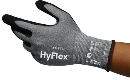 Ansell HyFlex 11-571 Schnittschutz-Handschuhe, Atmungsaktive Nitril-beschichtung, Höchste Weiterreißfestigkeit, Arbeitshandschuhe Herren Damen, Waschbare, Grau, Größe S (1 Paar)
