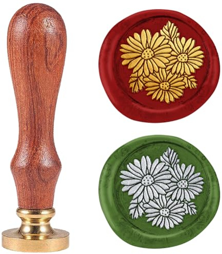 DELORIGIN Siegelstempel Mit Gänseblümchen Blume 25 mm Wachs Siegelstempel Retro Siegelstempel Abnehmbarer Messingkopf Siegelstempel Siegelwachs Für Umschläge Grußkarten Briefe Hochzeitseinladungen