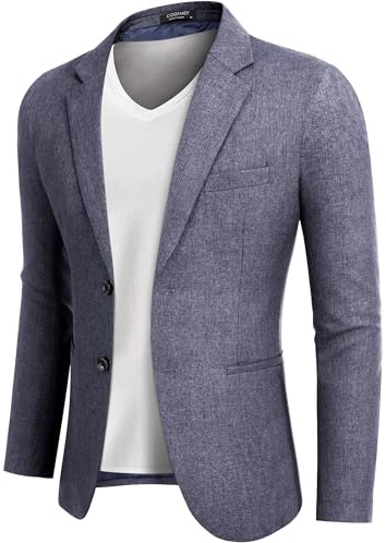 COOFANDY Chaqueta de hombre, deportiva, casual, moderna, de traje, corte regular, 2 botones, para negocios, azul, L