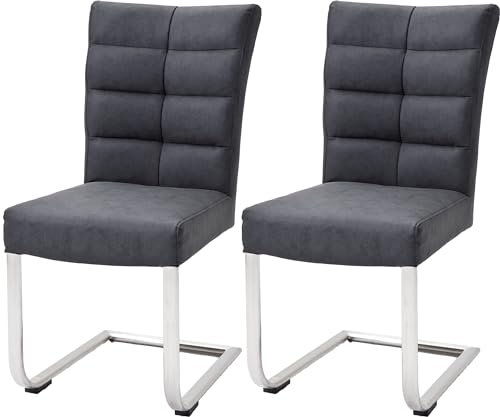 möbelando Schwingstühle >Muri< (2er Set), Moderner Esszimmerstuhl, 130 kg belastbar, Edelstahl gebürstet, Sitzbezug Anthrazit PU Argentina, B46xH96xT64 cm, inkl. Montageanleitung