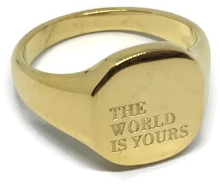 The World Is Yours Ring | Signet Gold Scarface Tony Montana Inspired Mens Womens Unisex Band Sovereign Pinky (Small)
