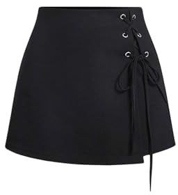 GORGLITTER Hosenrock Damen Kurze Hose Shorts Hohe Taille Sommershort Elegant Röcke Skort Freizeitrock Hosenrock mit Band Schwarz M