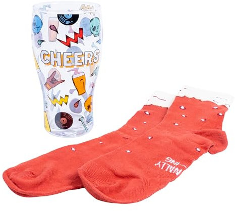 Fizz Creations Juego de calcetines de cerveza artesanal y vaso de regalo. Incluye vaso de pinta de diseño vibrante y calcetines clásicos de diseño de cerveza artesanal. Regalo para el día del padre,