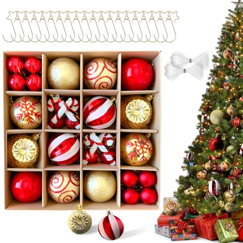60 pezzi palline di natale in plastica,decorazione baubles di Natale per la casa, decorazioni per l'albero di Natale con ciondolo e cordino