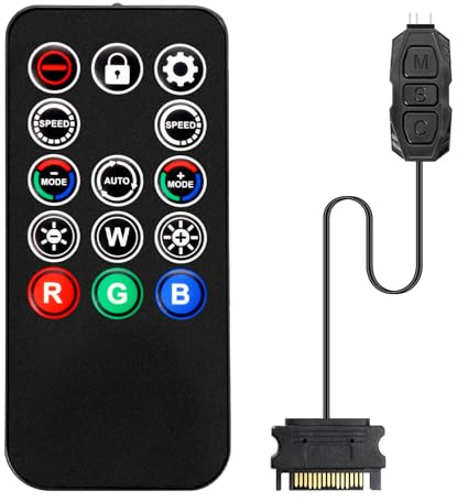 ARGB Controller mit Fernbedienung Binghe 5V 3-Pin ARGB Controller RGB Dimm Steuergerät SATA-betriebener Dimmer 14 Key Fernbedienung Switch Farben RGB Fan Hub für Beleuchtungssteuerung und Lichtleisten