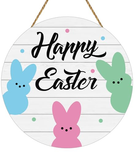 Easter Decorations Happy Easter Wreaths for Front Door Decor Cute Bunny Door Decorations Bunny Wall Decor Wooden Front Door Hanger Hanging Sign for Porch Wall Indoor Home Decor