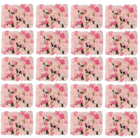TouTToNG Blumenwand 20 Stück Blumen Wandpaneel Rosen künstliche Blumenkulisse Panel 60 * 40cm für DIY Hochzeit Party (Rosa)