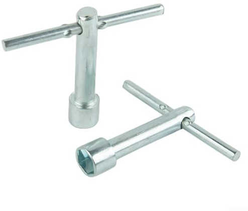 ZWEquipint T-Griff-Steckschlüssel-Set, 10 mm, Sechskant-Steckschlüssel, Stahl, Handwerkzeug, 2 Stück, silberfarbener gerändelter Griff für überstehende Gewinde, Autoreparatur