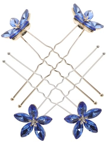 HAMPPLIES Blau Strass Haarnadeln 4 Stück U-förmig Legierung Hochzeit Brautjungfern Haarschmuck Festliche Anlässe Hochzeitsfrisur