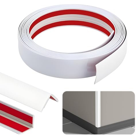 Wandleisten Selbstklebend, 1cm x 1cm x 12m Eckleiste Selbstklebend, Weiß PVC Flexible Weichsockelleiste, Selbstklebend Kantenschutz, Selbstklebend Flexible Winkelleiste für Türen, Fenster, Wände