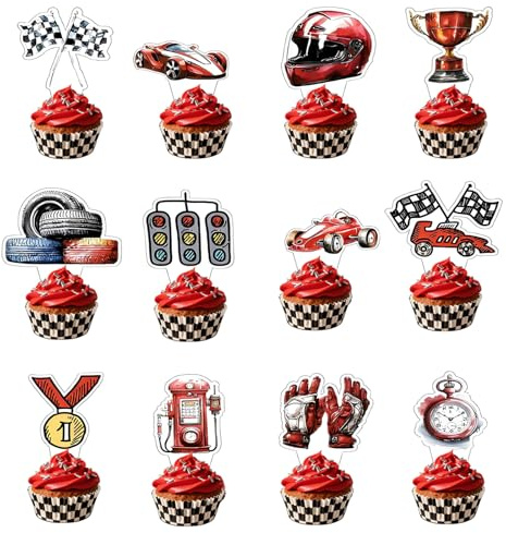 24 Stück Cupcake Toppers, Klassische Auto Car Cake Topper, Rennwagen Themen Deko Zubehör Set Rennsport-Party-Thema Geburtstag Kuchen Dekoration für Geburtstag, Jahrestag, Hochzeit, Party, Dessert
