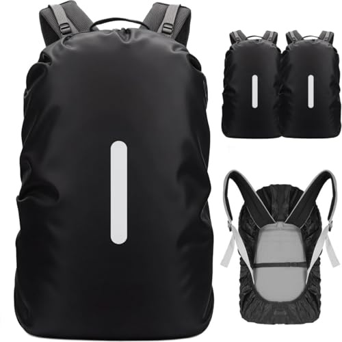 2 Pack Waterproof Backpack Rain Cover with Reflective Strap, 1 Adjustable Anti Slip Cross Buckle Strap, Rainproof Snowproof for Hiking Camping Touring Cycling, M for 26-40L Backpack, Black