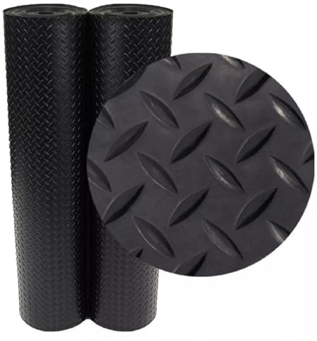 Heavy Duty Black Rubber Mat Roll 3mm | Non Slip Checker Plate Diamond Rubber Sheet | Ideal Waterproof Matting for Garage Flooring, Gym Floor & Van Flooring (10m x 1.5)
