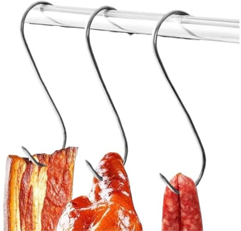 UBOHUZ 50PCS Stainless Steel S Hooks with Sharp Tip Kitchen Meat Hanging Hook Hangers BBQ Bacon Hams Smoker Shaped Gadgets for Hanging Meat(15cm)