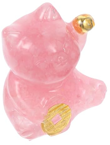 ELAYARD Resin Figurine Glückskatze Handgefertigt Zartes Design Chinesische Maneki Neko Dekoration Büro Tisch Feng Shui Glücksbringer Rosa
