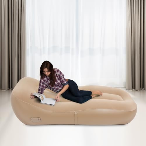 SanBouSi Aufblasbares Sofa Luftsofa mit elektrischer Luftpumpe, Faltbar Leicht Liegestuhl aus Beflockungs & PVC Camping Sofa Aufblasbar für Outdoor, Zuhause, Park oder Reisen 180 x 76 x 55cm