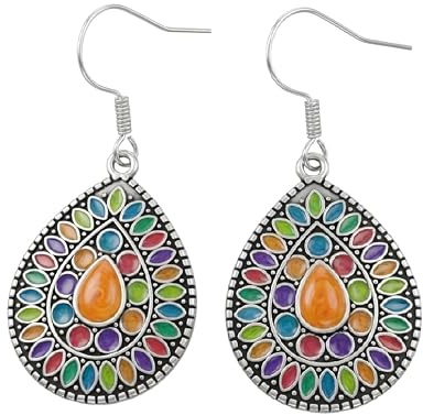 Farbenfrohe Boho Ohrringe Bunt Böhmischer Ohrhänger Damen Ethno Style | Leicht, Boho Stil, Mandala Ornament Design, Vintage Hippie Ohrhaken, Farbenfrohe Emaille, Mit Geschenkbox