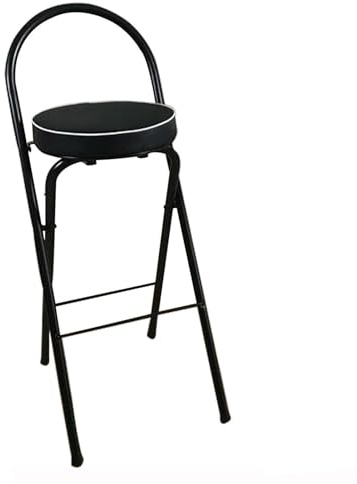 Sgabello da bar pieghevole portatile per la colazione, altezza 66 cm, seduta imbottita, rotondo, con schienale, ideale per uso interno/esterno, nero, 1 pezzo.