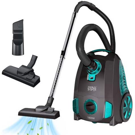 Oamger Aspirapolvere senza sacco 1800 W con filtro HEPA, cavo da 4 l, funzionamento silenzioso per tappeti e pavimenti duri, ideale per peli di animali domestici, persone allergiche e famiglie