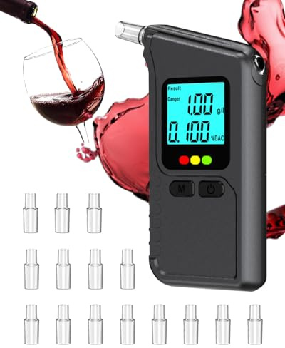 Maraiss Portable Alcohol Breathalyzer Tester - High Accuracy BAC Breathalyser with 15 Reusable Mouthpieces, Suitable for Home, Travel, Car & Party Use