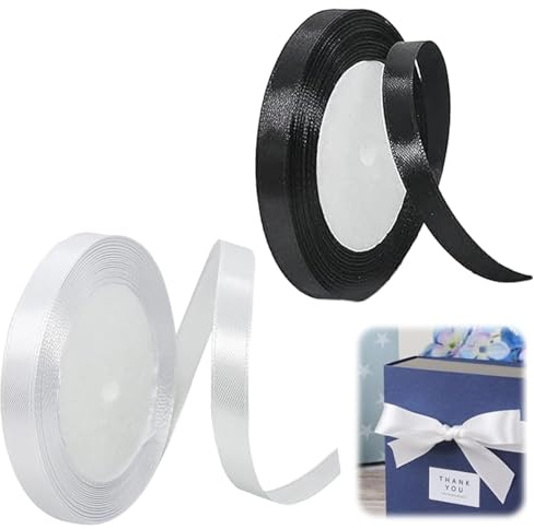 2 Stück Geschenkband Schwarz weiß 10mm x 22m, Geschenkband Schleifenband Satinband für Geschenkverpackungen, DIY Handwerk, Blumensträuße, Nähprojekte, Geburtstags- und Hochzeitsdekorationen
