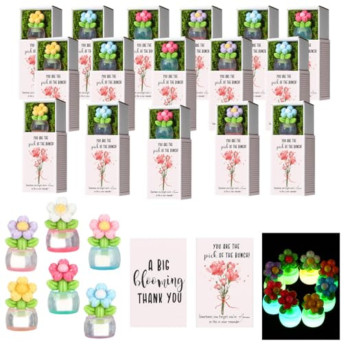 Wonderjune 10 Sets Employee Appreciation Gift Luminous Flowerpot Bulk Emotional Support Gift Box with Inspirational Card Mini Glowing Flowerpots Desk Pet for Coworkers Teacher