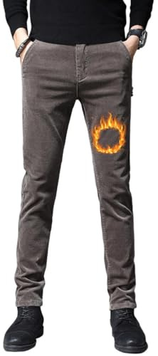 Oanviso Homme Pantalon en Velours Doublure Polaire Hiver Chaud Chino Pantalons Thermique Slim Fit Vintage Élastique Business Doux Skinny Pants de Costume A Kaffee XL