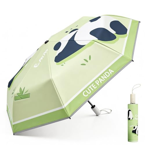Serryeo Regenschirm Kinder mit Reflexstreifen, Automatik Kinderschirm Mädchen Junge UV-Regenschirm Kinder Schulranzen, Sturmfest Kompakter Robuster Taschenschirm Automatik, Panda