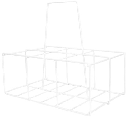 Operitacx Portable Milk Bottle Holder with Unique Creative Iron Design, White Handheld Milk Bottle Rack Featuring Anti-Aging and Practical Properties for Kitchen and Doorstep Storage