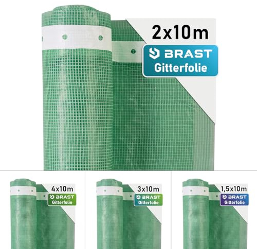 BRAST Gitterfolie Gewächshausfolie 250 g/m² | 20 Größen | Breite: 1,5–4m | Länge: 5–15m | Grün | verstärkter Nagelrand | UV-beständig lichtdurchlässig witterungsbeständig wasserdicht | 2x10m