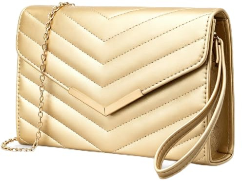 Larcenciel Clutch Bags for Women, Faux Leather Handbag with Wristlet & Chain, Elegant Envelope Clutch Bags for Wedding, Party