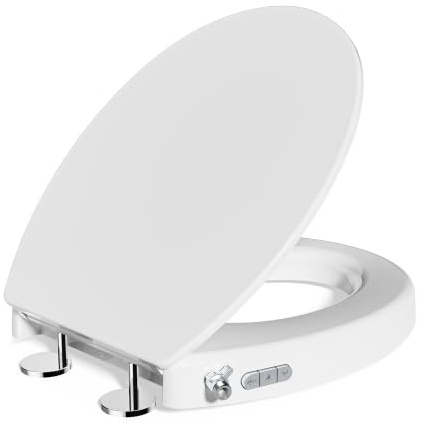 WRISIN Bidet Rialzo Sedile WC con Coperchio 5 cm Bianco Ovale | Modalità bidet, rialzo per WC per anziani, abbassamento automatico, Duroplast fino a 200 kg, adatto per WC ovali